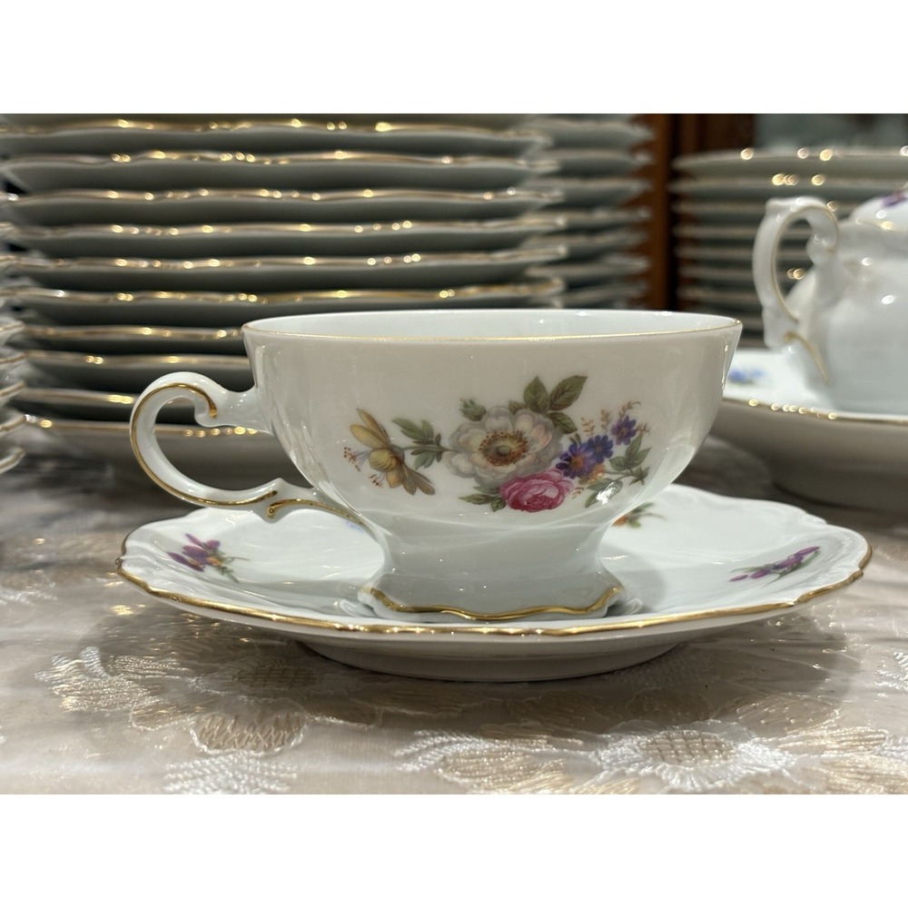 Vintage Mitterteich Bavaria Meissen Floral 70 Pc Porcelain Set"